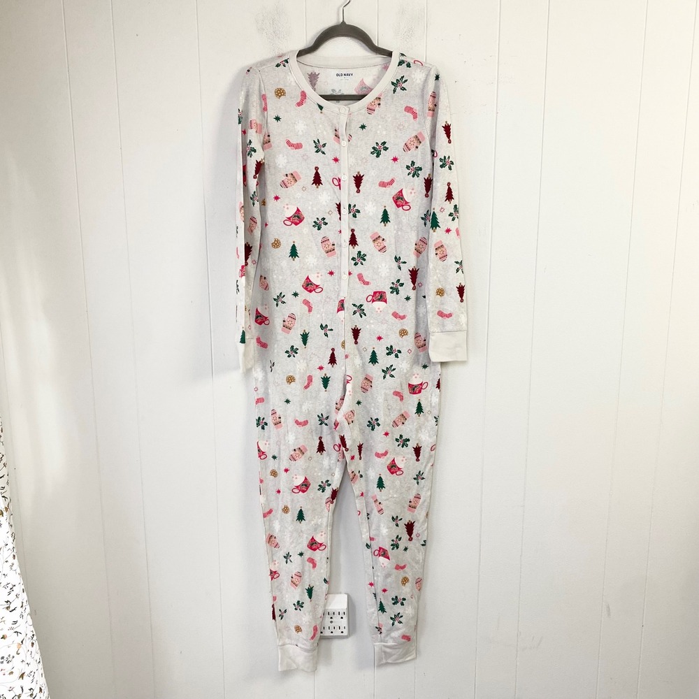 Old Navy Womens Thermal Union Suit Holiday Hot Cocoa Christmas Pajamas Sz M